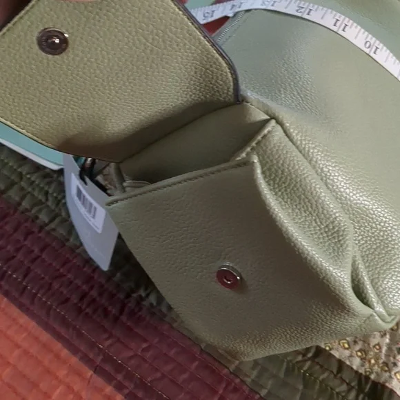 PINK STIX* sage green vegan crossbody adj. strap, dust bag zip top, 2 inside pkt - Picture 7 of 13